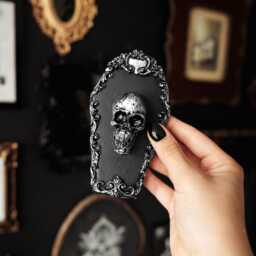 Skull in Coffin Wall Hanging/Handmade Gothic Home Decor Mini Ornate Spooky Gap Filler For Goth Gallery - thumbnail 2