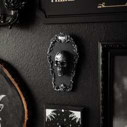 Skull in Coffin Wall Hanging/Handmade Gothic Home Decor Mini Ornate Spooky Gap Filler For Goth Gallery - thumbnail 3