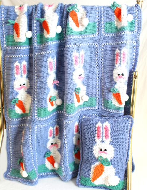 Crochet Pattern PDF Easter Bunnies Afghan & Pillow Set