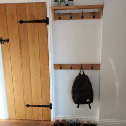 Natural Solid Oak Coat Rack Rail, Handmade Wooden Entryway Furniture Cast Iron Hooks Towel Hanger, Wall Mounted Metal Retro Classic - thumbnail 4