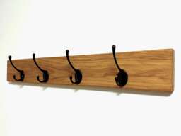 Natural Solid Oak Coat Rack Rail, Handmade Wooden Entryway Furniture Cast Iron Hooks Towel Hanger, Wall Mounted Metal Retro Classic