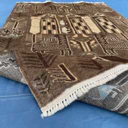 Handmade Baluch Rug 3x5, Animal Pictorial Afghan Rug, Brown Tribal Area Goat Motif Wool Small Quirky Entryway Unique Folk Art - thumbnail 4