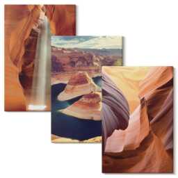 Canvas Set Of 3 - Waterfall in The Gorge Rock Formations Canyon, Orange Print On Canvas, Landscapes Wall Decor - thumbnail 2