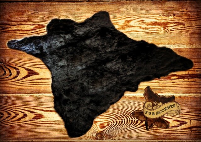 Faux Fur Bear Skin Rug - Black Pelt Hide, Accent - image 1