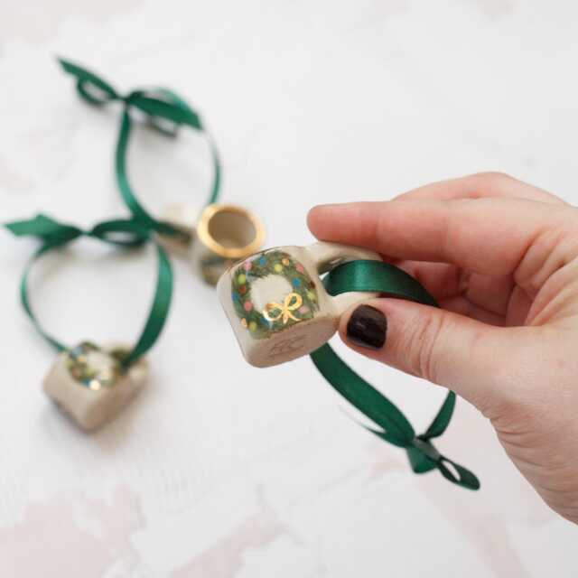 Hand-Painted Wreath Ornament - One Mini Mug Ornament Mini Ceramic Mug With Gold Lustre - image 1