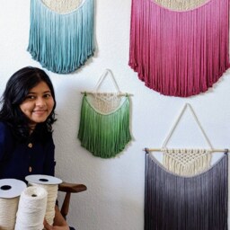 Customizable Macrame Wall Hanging in Ombre Colors, Bohemian Home Decor, Handwoven & Dip-Dyed Tapestry, Chic Natural Cotton Art Piece - thumbnail 3