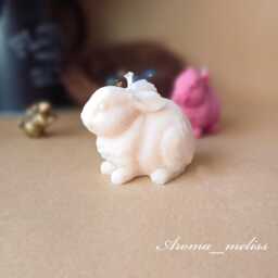 Rabbit-Shaped Candle With A Fluffy Texture, Soywax & Beeswax , Home Decor - thumbnail 2