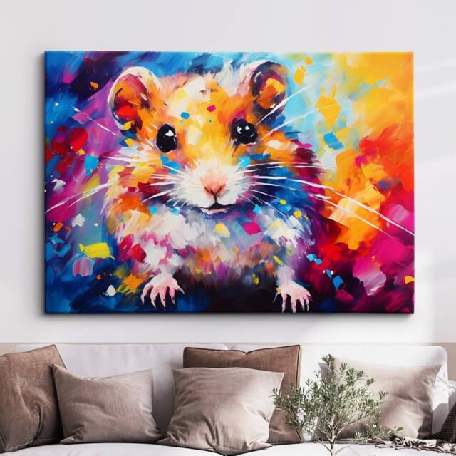 Colorful Hamster Pet Animal Abstract Oil Painting Paint Splatter Style Wall Art Framed Canvas Poster Print Home Living Room Decor Gift - image 1