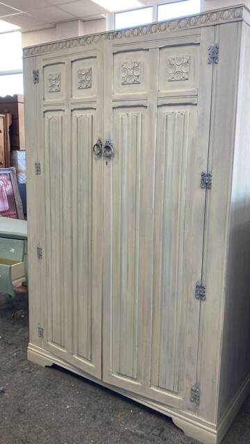 Lime Waxed Beautiful Vintage Wardrobe Old Charm Linenfold Oak - image 1