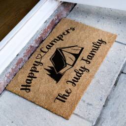 Camping Door Mat - Happy Campers Personalized Doormat Family Name Tent Travelling Camper Rug Cute Coir - thumbnail 2