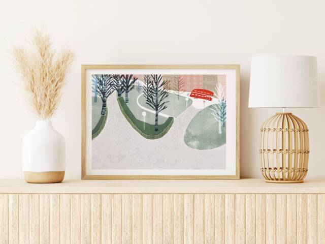 London Red Bus Poster - City Illustration Winter Wall Decor Wall Art Nursery Room - image 1