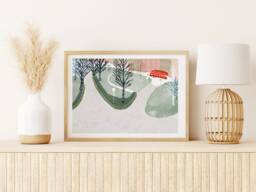 London Red Bus Poster - City Illustration Winter Wall Decor Wall Art Nursery Room - thumbnail 1
