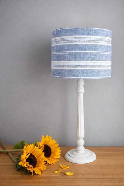 Linen Lampshade Or Ceiling French Blue & Antique White Stripes - image 1