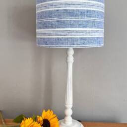 Linen Lampshade Or Ceiling French Blue & Antique White Stripes - thumbnail 3