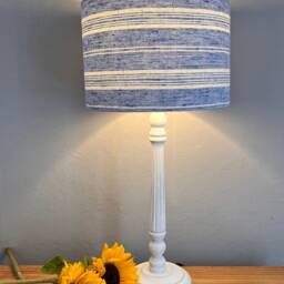 Linen Lampshade Or Ceiling French Blue & Antique White Stripes - thumbnail 2