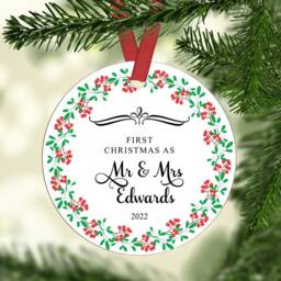 Personalised First Christmas Married Ornament Ceramic Or Mdf Acrylic Bauble Keepsake - thumbnail 2