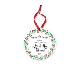 Personalised First Christmas Married Ornament Ceramic Or Mdf Acrylic Bauble Keepsake - thumbnail 4