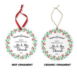 Personalised First Christmas Married Ornament Ceramic Or Mdf Acrylic Bauble Keepsake - thumbnail 3