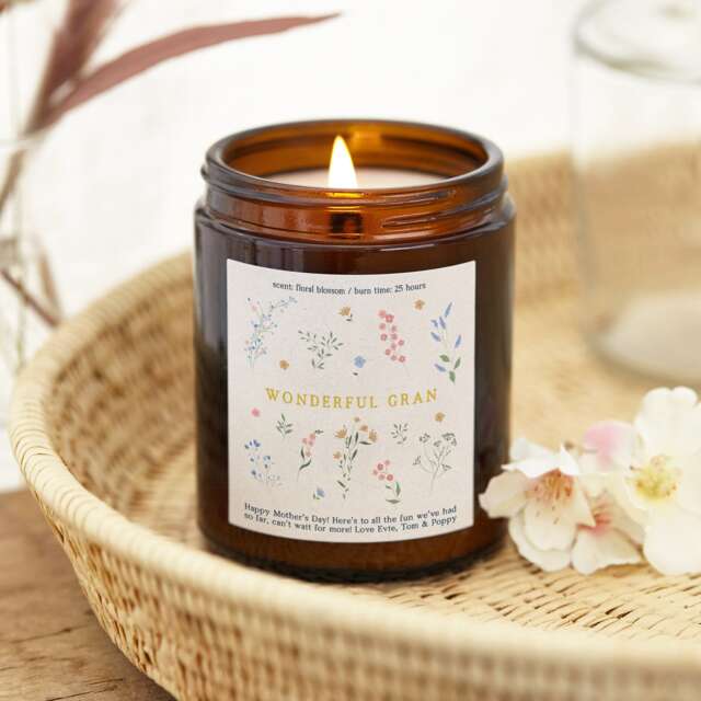 Personalised Scented Candle Gift For Gran - Wildflower Label, Soy Wax - image 1