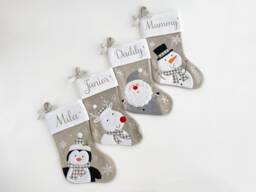 Grey Christmas Stocking Kids Childs Baby Family Christmas