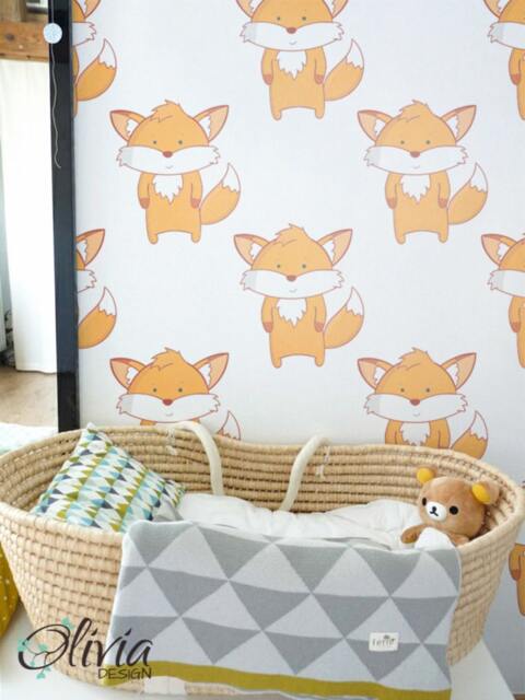 Peel & Stick Vinyl Wallpaper - Baby Nursery Wall Decor Fox Pattern Olb_010 - image 1