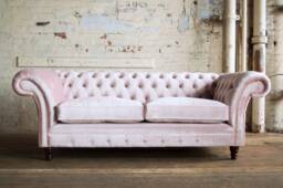 3 Seater Dusty Pink Velvet Fabric Chesterfield Sofa, British Handmade - thumbnail 1