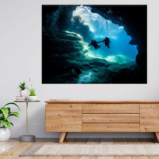 Scuba Diving Diver Under Sea Cave Water 3D View Wall Sticker Poster Decal A430 - image 1