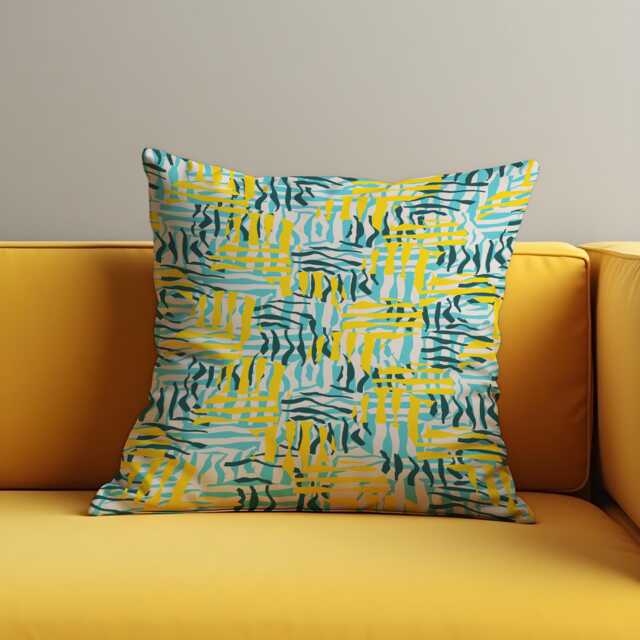 Abstract Yellow & Teal Cushion Cover, Painted Brushstroke Throw Pillow Modern Artistic Pattern Living Room Sofa Decor - image 1