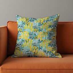 Abstract Yellow & Teal Cushion Cover, Painted Brushstroke Throw Pillow Modern Artistic Pattern Living Room Sofa Decor - thumbnail 2