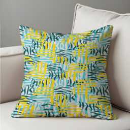 Abstract Yellow & Teal Cushion Cover, Painted Brushstroke Throw Pillow Modern Artistic Pattern Living Room Sofa Decor - thumbnail 4