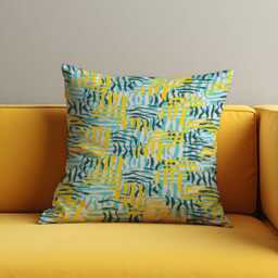 Abstract Yellow & Teal Cushion Cover, Painted Brushstroke Throw Pillow Modern Artistic Pattern Living Room Sofa Decor