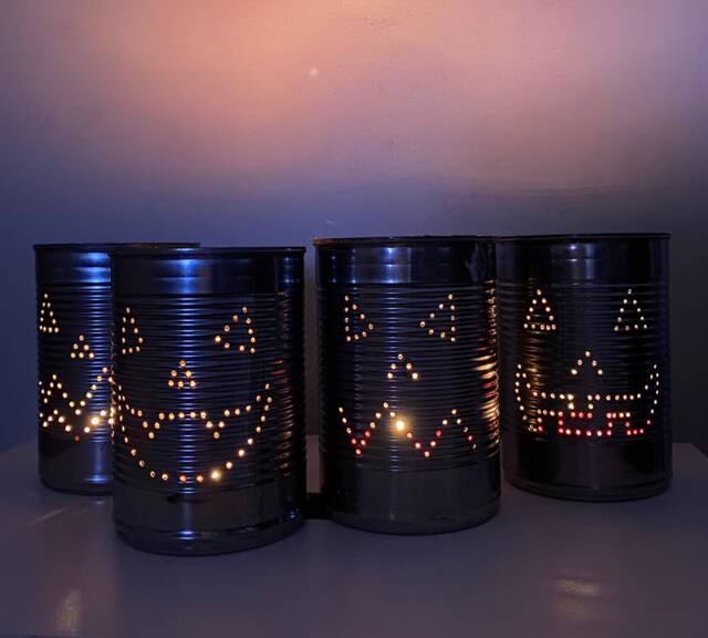 Set Of 4 Upcycled Jack O Lanterns Halloween Tin Cans - image 1