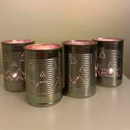 Set Of 4 Upcycled Jack O Lanterns Halloween Tin Cans - thumbnail 2