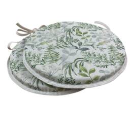 Set Of 2 Green & Grey Floral Bistro/Round/Bar Seat Pads - thumbnail 3