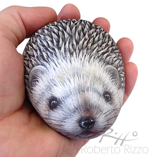 Cute Rock Painted Hedgehog - Fine Detailed Hand Stone The Art Of Painting Rocks By Roberto Rizzo Pebbles Wildlife
