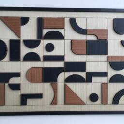 Geometric Abstract Wood Wall Art - Modern Minimal Black White Brown Collection - Single Piece - thumbnail 2