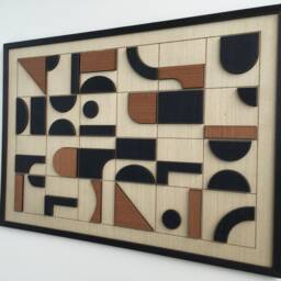 Geometric Abstract Wood Wall Art - Modern Minimal Black White Brown Collection - Single Piece - thumbnail 3