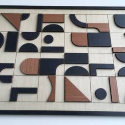 Geometric Abstract Wood Wall Art - Modern Minimal Black White Brown Collection - Single Piece - thumbnail 4