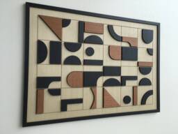 Geometric Abstract Wood Wall Art - Modern Minimal Black White Brown Collection - Single Piece - thumbnail 1