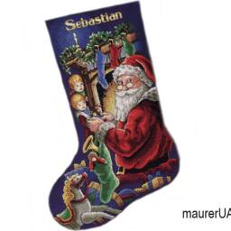 Personalised Christmas Stockings With Embroidered Santa Family Custom Cross Stitch Nursery Decor Cute Xmas Made To Order - thumbnail 2