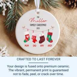 Christmas Ornament Family Stockings Design - Ceramic, Custom Names - thumbnail 2