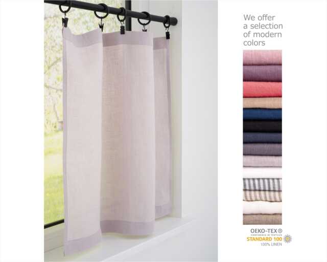 Natural Cafe Curtain, French Style Linen Curtains For Hanging With Clips in Kitchen, Light Filtering Drapery, Natural Linen Valances - image 1