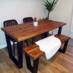 Reclaimed/Industrial Scaffold Board Dining Table Bench - Made To Order Steel Leg Frames - thumbnail 3