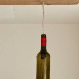 Hanging Lamp Made Of Old Wooden Plank With Wine Bottles - thumbnail 3