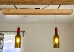 Hanging Lamp Made Of Old Wooden Plank With Wine Bottles - thumbnail 1