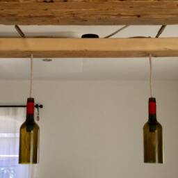 Hanging Lamp Made Of Old Wooden Plank With Wine Bottles - thumbnail 2