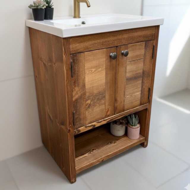 Nory - Handmade Solid Pine Bathroom Vanity Unit Redwood Timber Cupboard - image 1