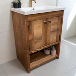 Nory - Handmade Solid Pine Bathroom Vanity Unit Redwood Timber Cupboard