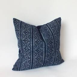 Navy Blue Pillows Ethnic Fabric Batik Textiles Boho Hmong Fabric Hand Painted Indigo Scatter Cushions Throw Pillows - thumbnail 2