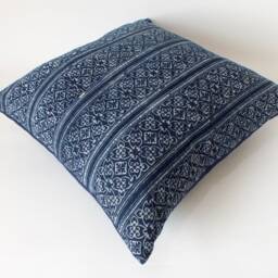 Navy Blue Pillows Batik Boho Hmong Fabric Hand Painted Indigo Textiles Scatter Cushions Throw-Pillows - thumbnail 4